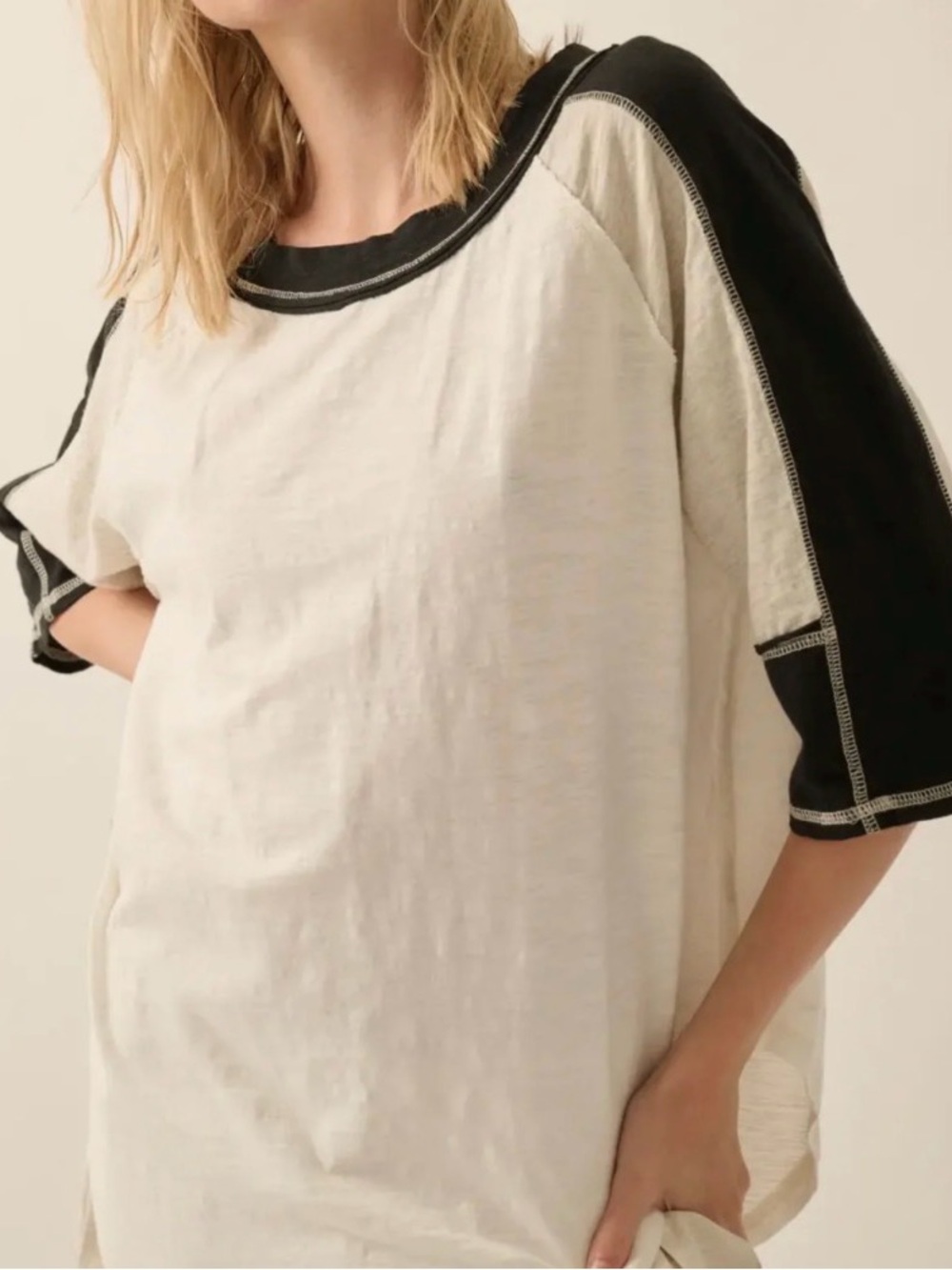 We The Free Starry Haze baseball tee XS Contrast Raglan Top - Black & Cream